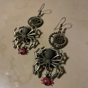 Steampunk Spider Earrings w little ladybug 🐞